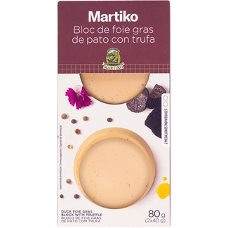 MARTIKO bloc de foie gras de pato con trufa 2 medallones x 40 g sin gluten envase 80 g
