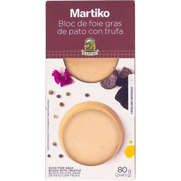 block of duck foie gras with truffle 2 x 40 g medallions gluten-free container 80 g