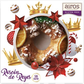 AIROS roscón de Reyes tradicional congelado sin gluten y sin lactosa envase 350 g