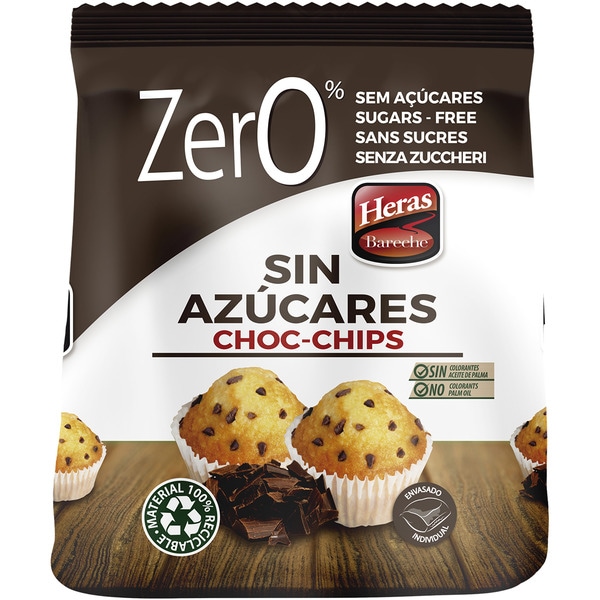Muffins mit Schokochips, 0% Zuckerzusatz, einzeln verpackt Paket 7 Einheiten
