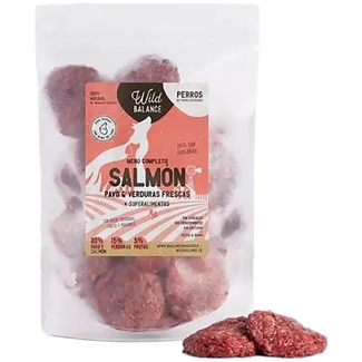 WILD BALANCE comida humeda para perros menú completo de salmón y verduras frescas + superalimentos bolsa 1 kg