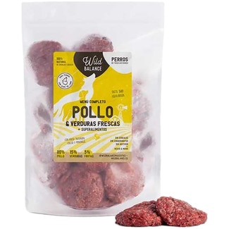 WILD BALANCE Feuchtfutter für Hunde Komplettmenü Huhn und frisches Gemüse + Supernahrung Tasche 1 kg