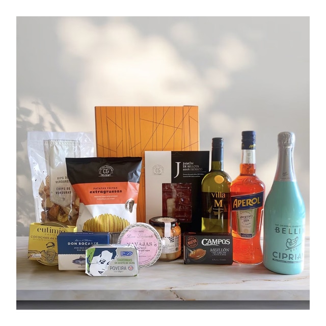 CESTA GOURMAND - Cocktail Bellini con aperitivos y jamón ibérico