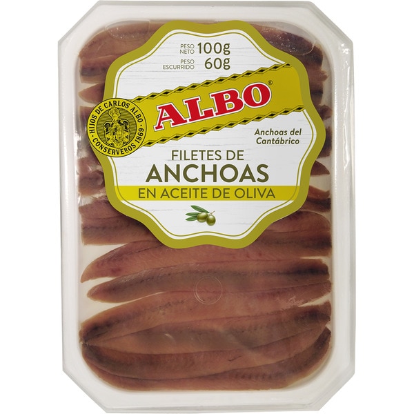 filetes de anchoa en aceite de oliva del Cantábrico bandeja 60 g neto escurrido