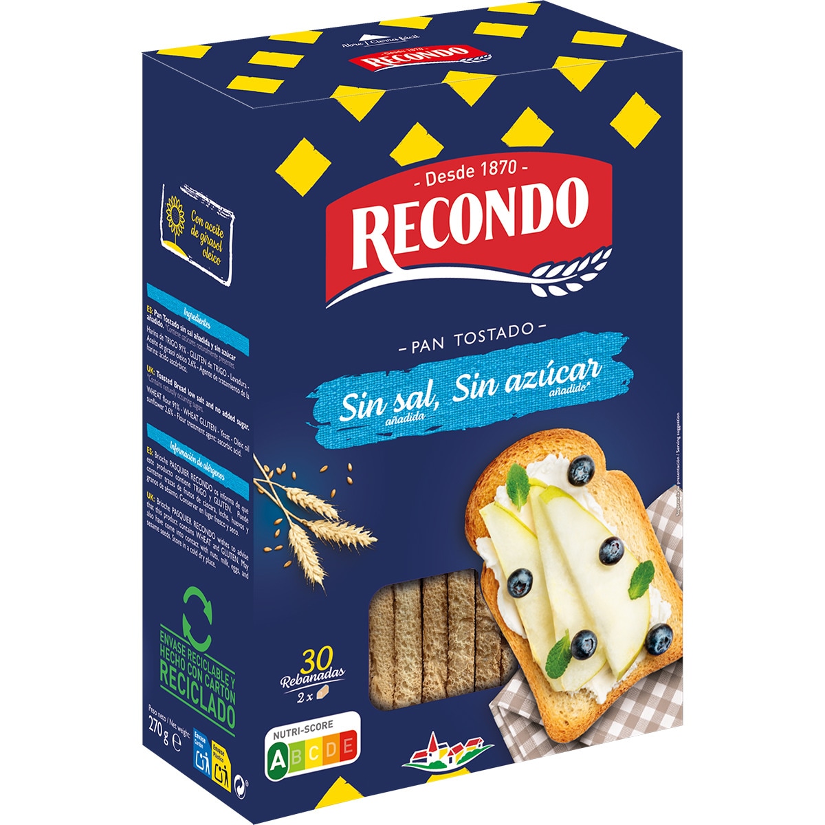 pan tostado sin sal y sin azúcar 30 rebanadas