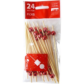 GABBIANO palillos decorativos bambú con perla de roja paquete 24 unidades