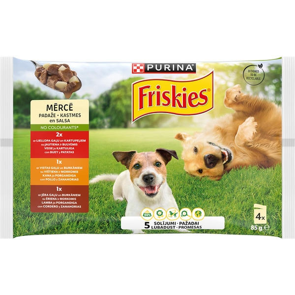 comida húmeda para perros con buey, patatas, pollo, cordero y zanahorias  4 bolsas 85 g