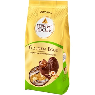 FERRERO ROCHER Golden Eggs Original huevos de chocolate con leche y crema de avellanas bolsa 90 g