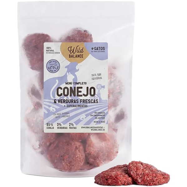 comida humeda para gatos menú completo de conejo y verduras frescas + superalimentos envase 1 kg