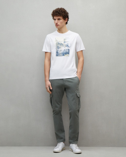 Pantalón de algodón multibolsillos slim de hombre bi-stretch