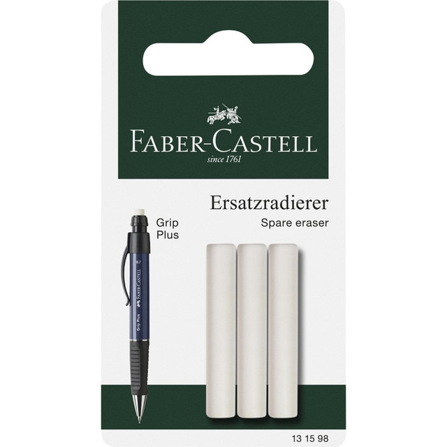 Blíster con 3 unidades de borradores de repuesto Grip Plus Faber-Castell.