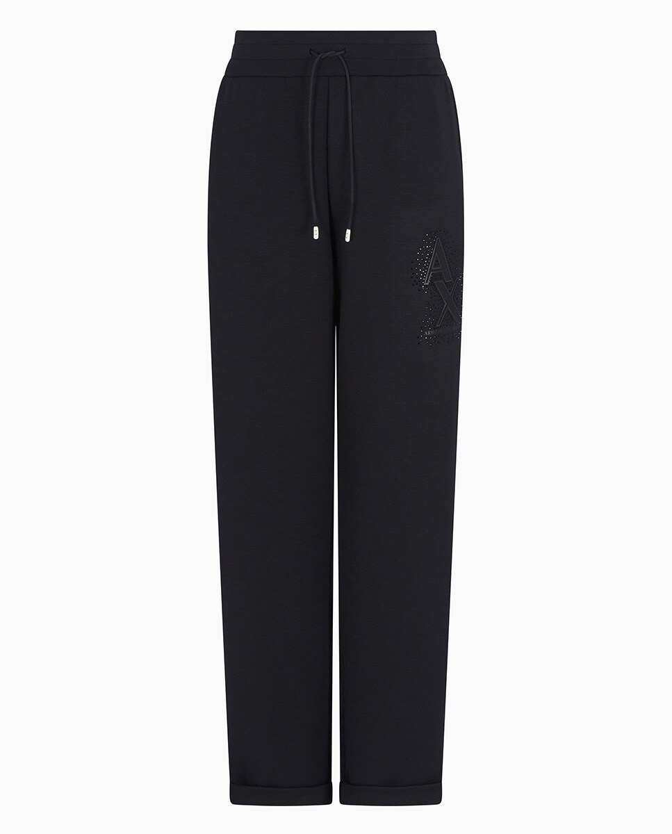 Calças de Felpa de Corte Direito com Cintura Elástica Preto-5