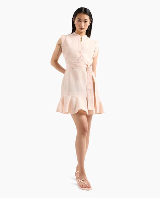 Vestido sin mangas de corte camisero en mezcla de lino y algodón