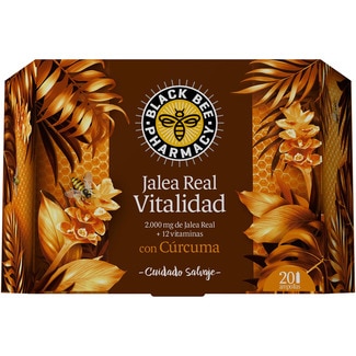 BLACK BEE PHARMACY Vitalidad complemento alimenticio liquido a base de Jalea real y cúrcuma box 20 ampoules con 2000 ml jalea real + 12 vitaminas