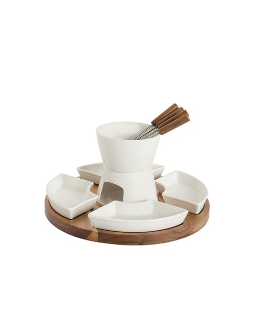 Fondue giratoria porcelana/acacia