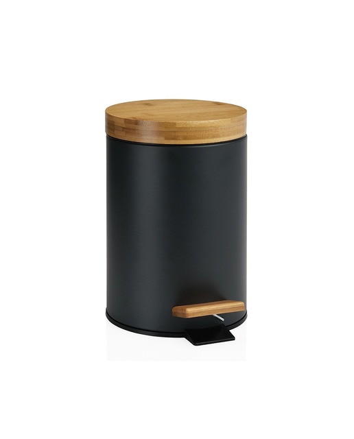 Papelera pedal s.c. negra/bambu 3l.
