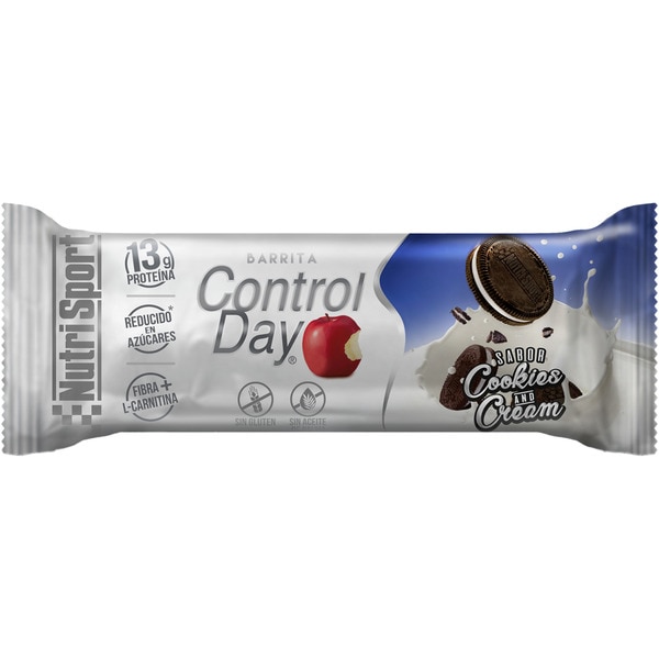 Control Day barrita con sabor a cookies and cream con proteínas, fibra y L-Carnitina unidad 44 g sin gluten y reducido en azúcares