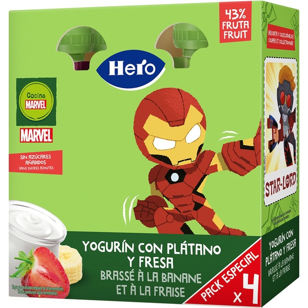 ¡Mi Merienda! bolsita de yogurín con plátano y fresa sin gluten desde 12 meses pack 4 100 g sin aceite de palma