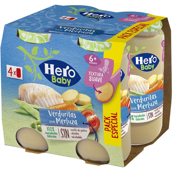 jars of vegetables with hake ages 6+ months 4-pack containers 235 g