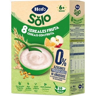 Papilla de 8 cereales con fruta 0% azúcarer producidos ni añadidos desde 6 meses envase 340 g - Hero Solo
