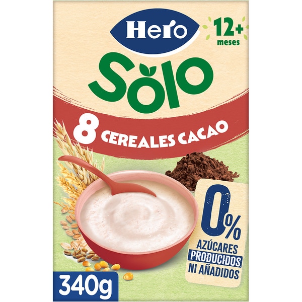 papilla de 8 cereales con cacao 0% azúcar producido ni añadido desde 12 meses envase 340 g