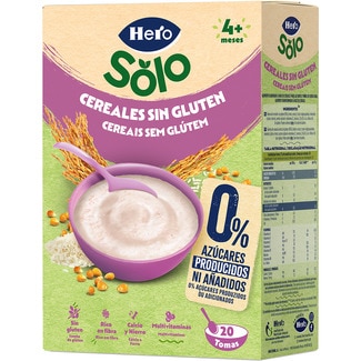 Papilla de cereales sin gluten, 0% azúcares producidos ni añadidos desde 4 meses envase 340 g - Hero Solo
