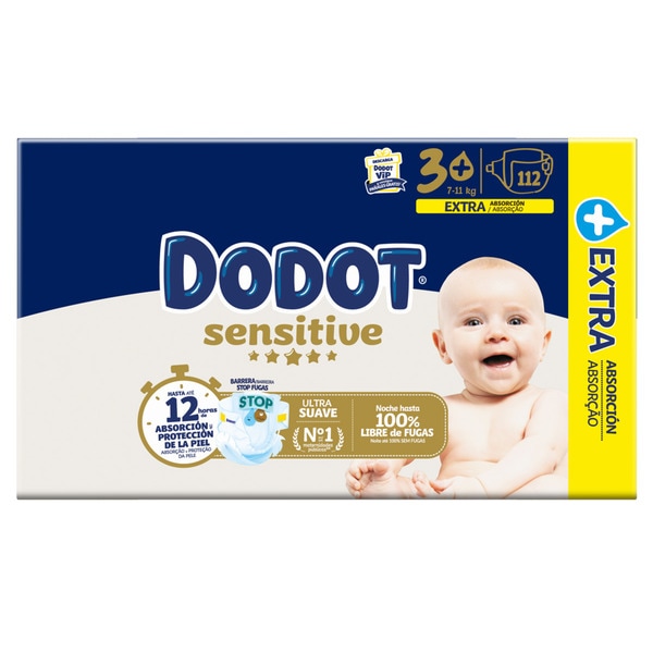 Fraldas Sensitive Extra Box 7-11kg T3+ embalagem 112 unidades