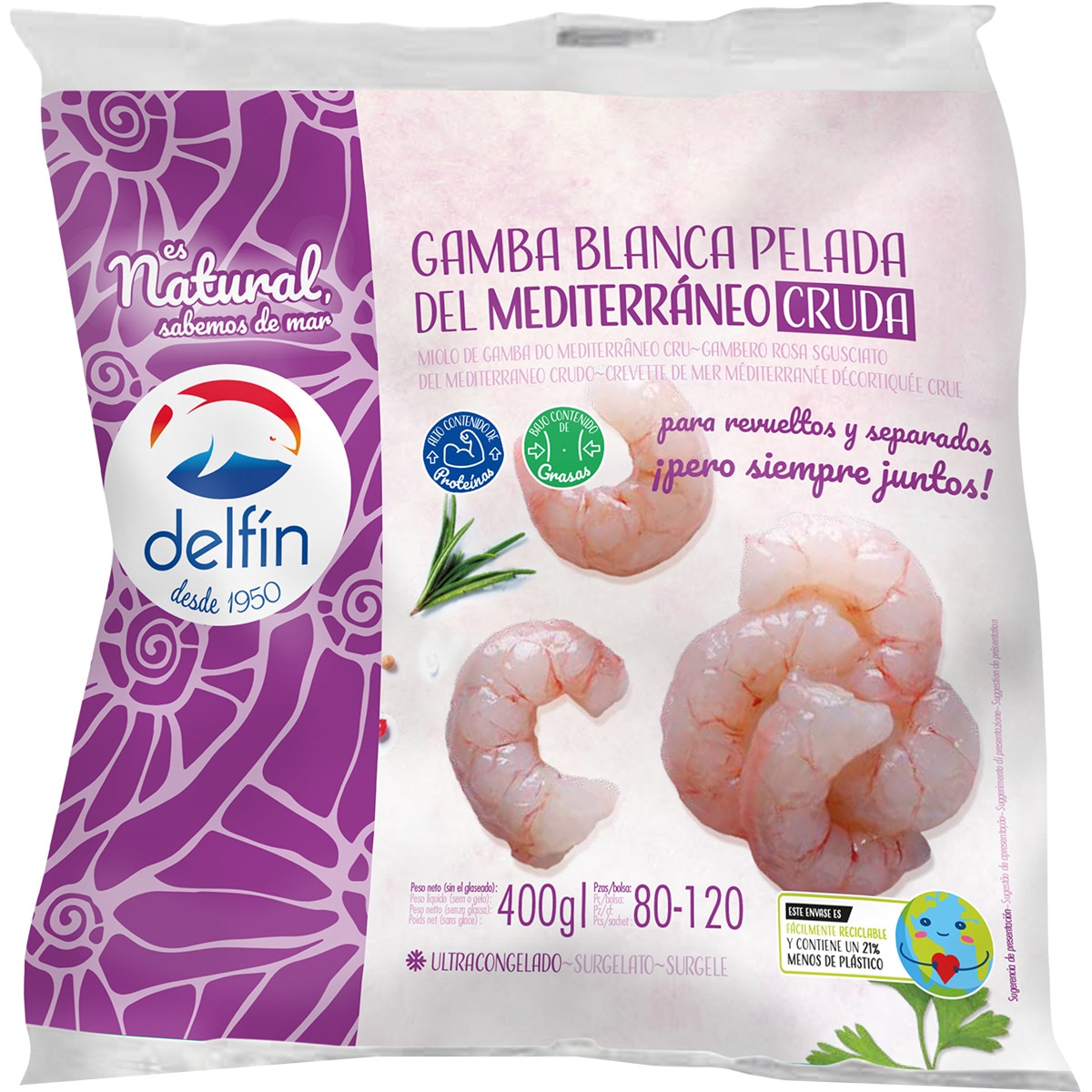 gamba blanca pelada del Mediterráneo cruda 80/120 unidades