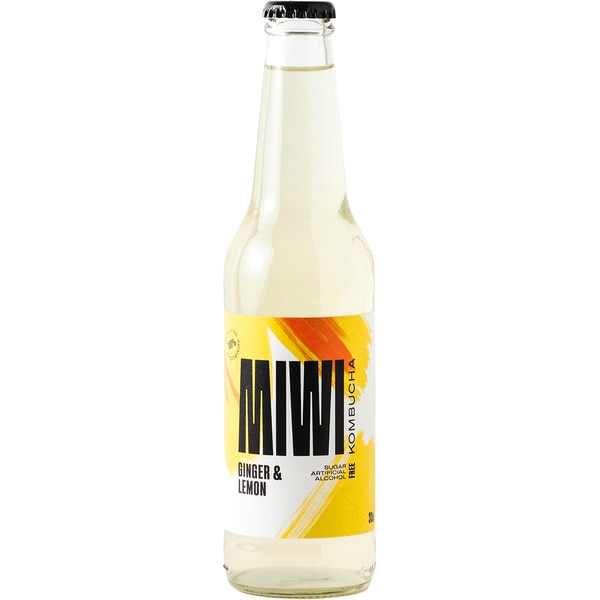 kombucha sabor jengibre y limón sin azúcar botella 330 ml