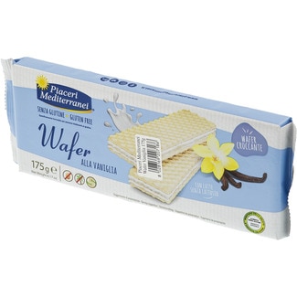Barquillos a la crema de vainilla sin gluten, con leche sin lactosa y sin aceite de palma envase 175 g - Piaceri Mediterranei