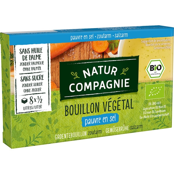 Organic vegetable stock cubes with no palm oil box 68 g low in salt and sugar-free