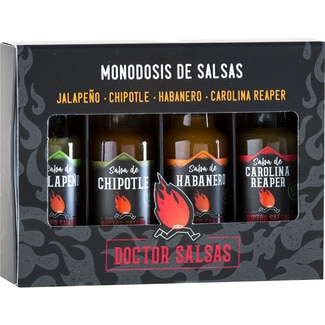 DOCTOR SALSAS single-dose spicy sauces jalapeño, chipotle, habanero + carolina reaper 4x20 ml case 80 ml