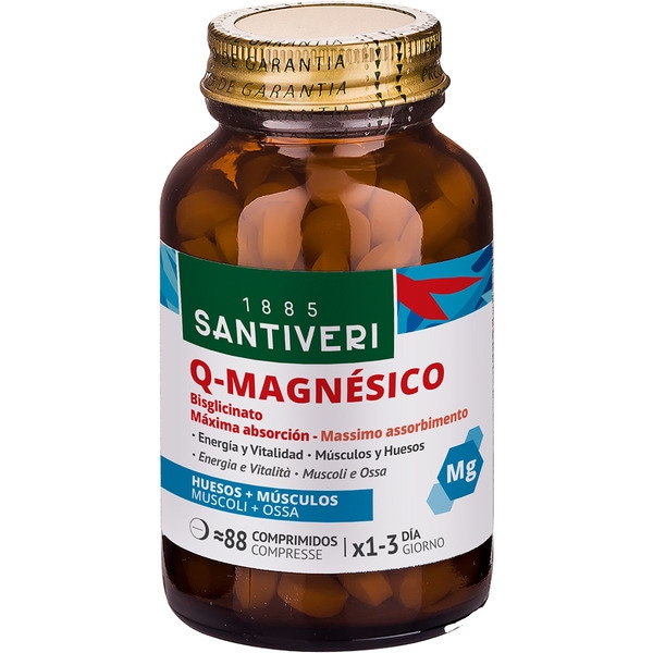 Q magnésico bisciglinato disminuye el cansancio y la fatiga frasco 88 comprimidos para el buen funcionamiento de los huesos, músculos, dientes y sistema nervioso