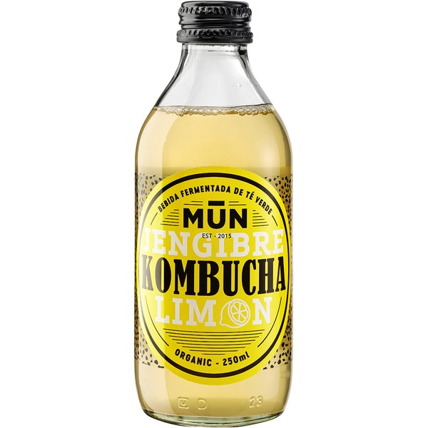 Kombucha fermentiertes Bio-Grüner-Tee-Getränk Ingwer-Zitrone-Geschmack glutenfrei, vegan Flasche 250 ml zuckerarm
