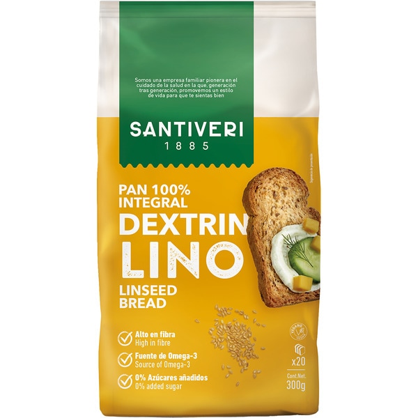 pan dextrinado integral tostado con semillas de lino envase 300 g