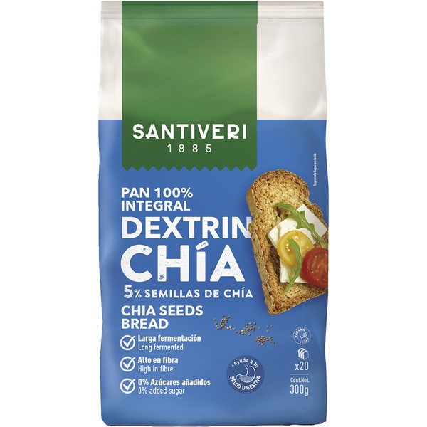 pan dextrinado tostado 100% integral con semillas de chía envase 300 g