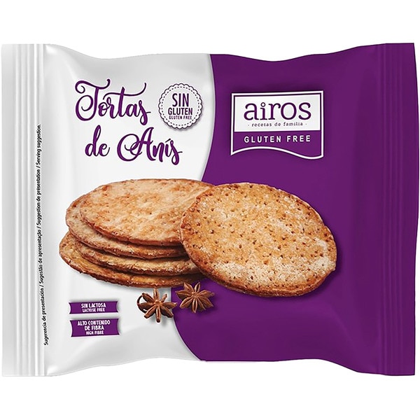 tortas de anís sin gluten y sin lactosa alto en fibra envase 165 g