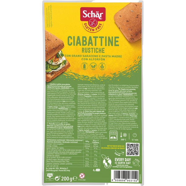 Ciabattine Rustiche panecillos con trigo sarraceno y masa madre sin gluten y sin lactosa envase 200 g