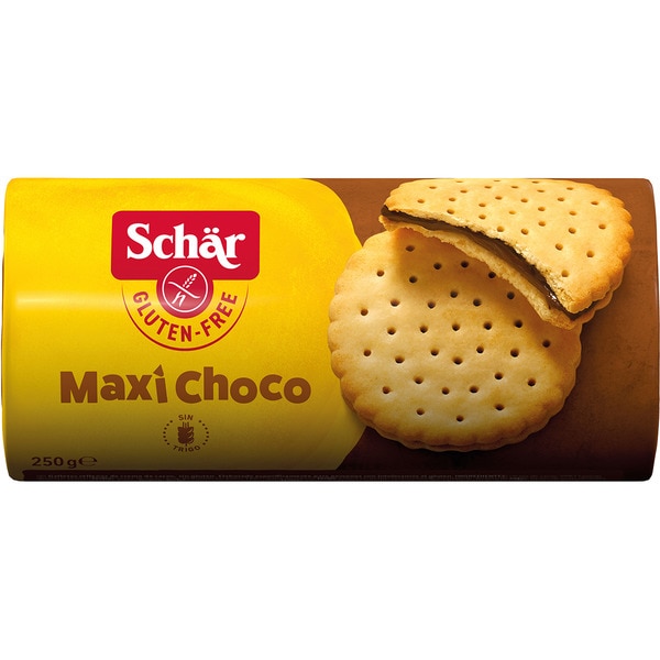 Maxi Choco Kekse mit Kakaocremefüllung, glutenfrei Behälter 250 g