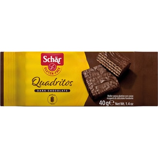 SCHAR Quadritos Kakaowaffeln mit Zartbitterschokolade glutenfrei Behälter 40 g
