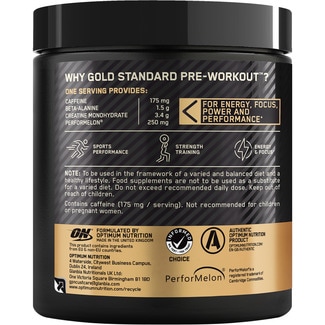 On Gold Standard Pre-Workout con focus sabor a ponche de frutas envase 333 g - Optimum Nutrition