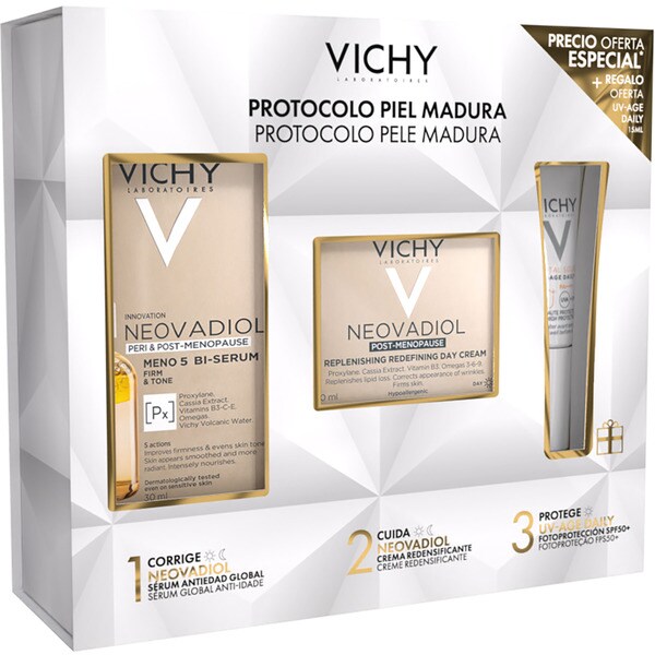 Neovadiol for mature skin with anti-ageing serum Chest doser 30 ml + 50 ml redensifying cream + free sun protection SPF50+ 15ml