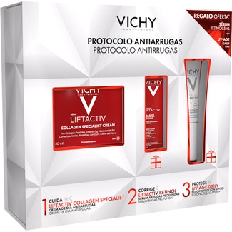 VICHY Cofre protocolo antiarrugas con crema de día Liftactiv Collagen Specialist tarro 50 ml + regalo serúm Liftactiv Retinol + fotoprotección SPF50+