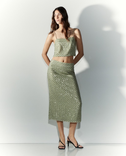Falda midi lentejuelas