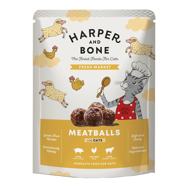 Grain Free wet cat food with pork, chicken and lamb meatballs sachet 85 g