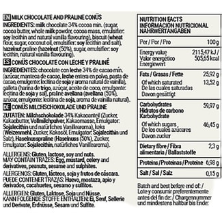 Bombón de chocolate con leche recubierto de galleta estuche 70 g - Conus
