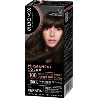 SYOSS tinte coloración permanente color 3.1 Castaño oscuro con mascarilla de keratina caja 1 unidad