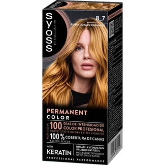 SYOSS tinte coloración permanente color 8.7 Rubio Dorado Caramelo con mascarilla de keratina box 1 each