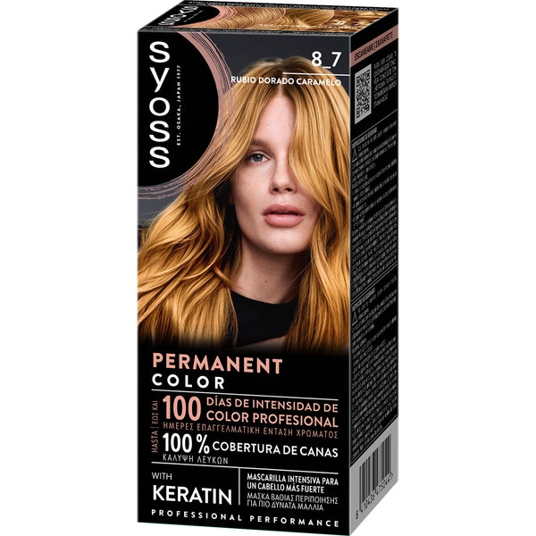 tinte coloración permanente color 8.7 Rubio Dorado Caramelo con mascarilla de keratina box 1 each