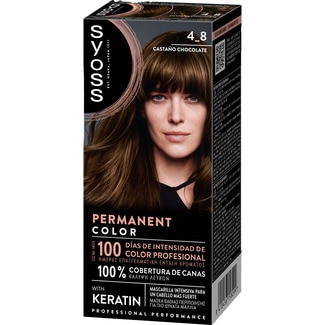 SYOSS tinte coloración permanente color 4.8 Castaño Chocolate con mascarilla de keratina caja 1 unidad